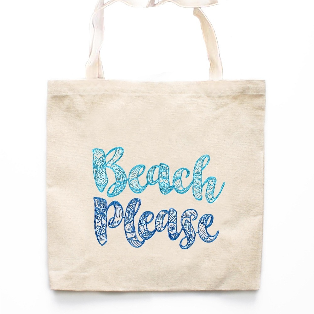 Beach Please Embroidered Canvas Tote Bag